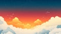 Pixel Art Sunset Cloudscape: Orange And Blue Twilight Sky With Stars Royalty Free Stock Photo