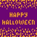 Pixel Art Text Happy Halloween and Abstract Tetris shapes Top and Bottom Halloween Frame border idea
