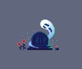 Pixel art tombstone and ghost