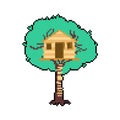 Pixel art Tree house. 8 bit Children`s treehouse. Graphics of an old computer game Royalty Free Stock Photo