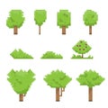 Pixel art trees collection isolated on white. Royalty Free Stock Photo