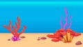 Pixel art underwater background for game or mobile app. Seafloor with corals and algae vector illustration. Seamless Royalty Free Stock Photo