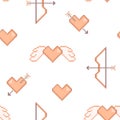 Pixel art Valentine day seamless pattern with arbalest and hearts