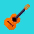 Pixel art vector Cartoon guitar isolated on a light blue background, perfect for icons, logos, symbols, pixel games. easy to edit. Royalty Free Stock Photo