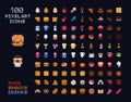 Pixel art vector game design icon video game interface set. Food items - fastfood, drinks, sweets, snacks, alcohol