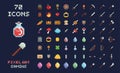 Pixel art vector game design icon video game interface set. Weapons, food, items, potion, magic.