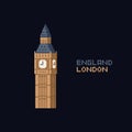 Pixel art vector illustation icon - United Kingdom England London symbol landmark, Big Ben tower. 8-bit. London. on dark