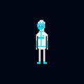 Pixel art vector illustration - white medical coronavirus protective suit and blue mask. virus health care specialists