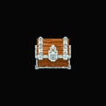 Pixel art vector illustration - pixelated wooden and metal treasure chest