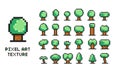 Pixel art vector illustration set - 8 bit green tree icons isolated Royalty Free Stock Photo