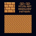 Pixel art vector illustration 32x32 seamless sprite pattern texture - brown brick wall game design repeat tile isolated Royalty Free Stock Photo