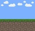 Pixel art vector texture - bright day blue sky with clouds