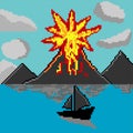 Pixel art with volcano mountain Royalty Free Stock Photo