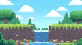 Pixel Art Waterfall Landscape Retro Game. Royalty Free Stock Photo