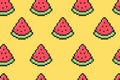 pixel art watermelon slice pattern, summer bright and colorful seamless pattern Royalty Free Stock Photo