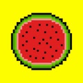 Watermelon isolated on yellow background. Pixel art of watermelon. 8 bit. Watermelon. Royalty Free Stock Photo