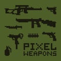 Pixel art weapons vector set