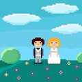 Pixel art wedding couple characters