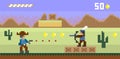 Pixel art western style shooter video game vector template