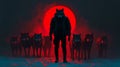 Pixel Art Wolf Pack Leader Under Red Moon Royalty Free Stock Photo