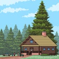 pixel art wood house resort