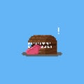 Pixel art wooden chest mimic monster character.