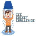 Pixel art young person making Ice Bucket Challenge