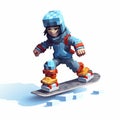 Pixel Skateboarder: Low Poly 3d Cartoon Snowboarding Character