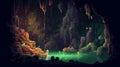 Pixel Artwork: Dark Purple And Green Cave With Zelda-inspired Elements