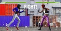Pixel artwork illustration of fighting game 16 bit 2d game