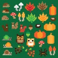 Pixel autumn icon set in vector