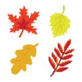 Pixel autumn leaves icons high vector set