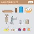 Pixel baking elements, isolated game vector icon set