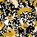 Pixel banana Seamless Pattern. Pix vector illustration. Royalty Free Stock Photo