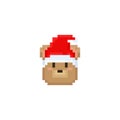Pixel bear head wearing santa hat.8bit christmas.