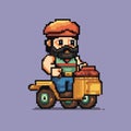 Pixel Beardy Man On Bike: Terracotta Style 2d Game Art