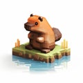 Pixel Beaver Icon: Serene Landscapism In 3d Vector Illustration