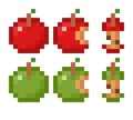 Pixel 8 bit apple pack - whole, bite taken out and apple core - vector, isolated Royalty Free Stock Photo