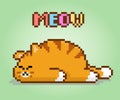 Pixel 8 bit cat is sleeping. Pets in vector