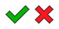 Pixel 8-bit check mark and cross. Tick and cross Royalty Free Stock Photo