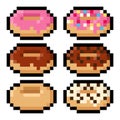 Pixel 8 bit donut pack in different flavors - vector, isolated