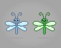 Pixel 8 bit dragonfly. Animal pixels in vector