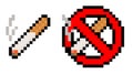 Pixel 8 bit cigarette and no smoking sign - vector, isolated Royalty Free Stock Photo