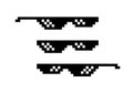 Pixel black sunglasses 8 bit. Spectacles for gangster and thug, bad guy. Internet meme. Accessory for rake and caricature. Vector