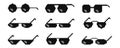 Pixel boss sunglasses, 8 bit sunglass design. Isolated gangster meme logos, retro game spectacles icons. Comic joke