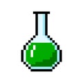 Pixel bottle with witchcraft potion. Game elixir with dangerous green poison