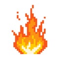 Pixel burning bonfire icon. Flaming fire with glowing yellow core red flame after powerful explosion.