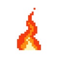 Pixel burning fire icon. Flaming bonfire with glowing yellow core Royalty Free Stock Photo