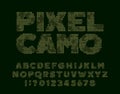 Pixel Camo alphabet font. Computer letters and numbers.