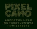 Pixel Camo alphabet font. Computer letters and numbers.